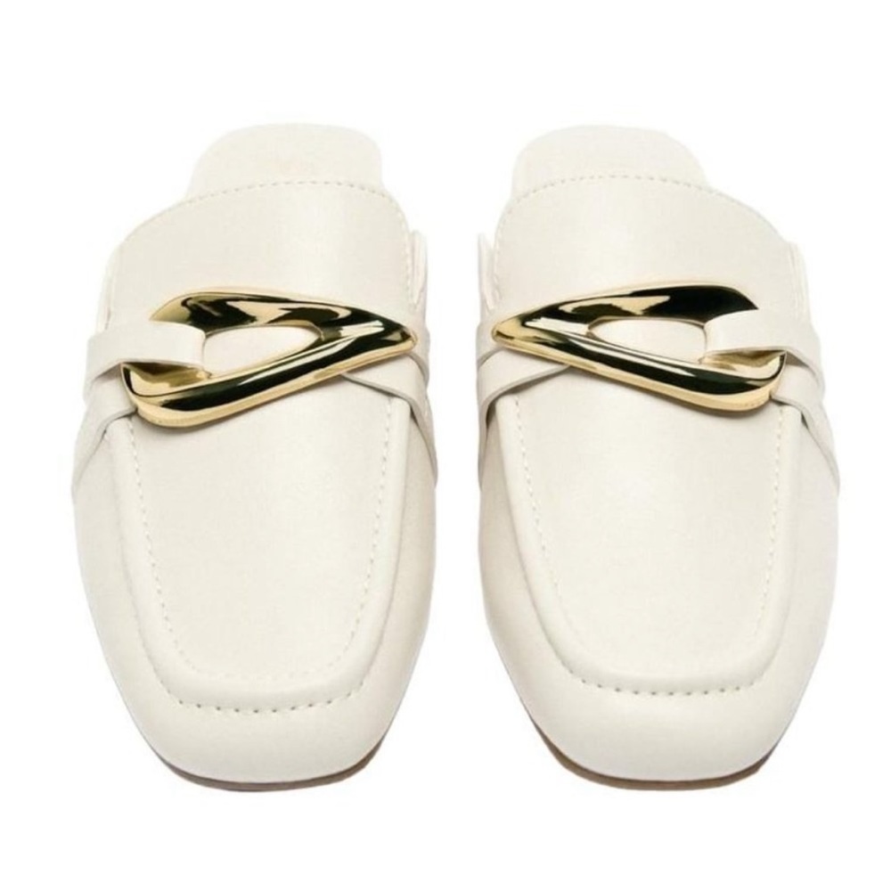 ZARA Mule in White with gold Embellished